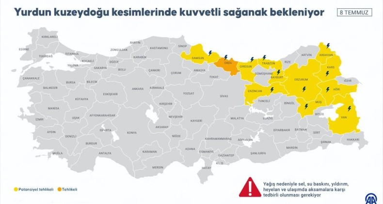 Yurdun kuzeydoğu ve doğu kesimlerinde kuvvetli sağanak bekleniyor