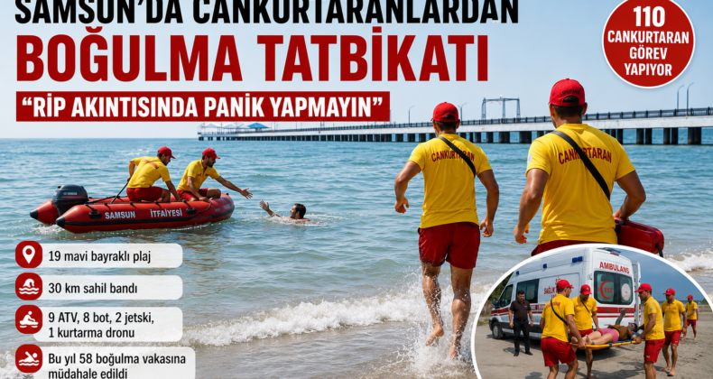 Samsun’da cankurtaranlardan boğulma tatbikatı: “Rip akıntısında panik yapmayın”